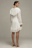 Long Sleeve Ruffled A Line Mini White Dress