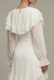 Long Sleeve Ruffled A Line Mini White Dress