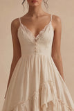 High Low Ruffled A Line Maxi White Dress
