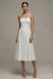 A Line Appliqued Midi White Dress