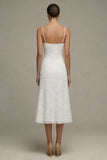 A Line Appliqued Midi White Dress