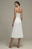 A Line Appliqued Midi White Dress