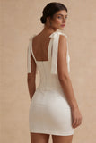 Corset Bowed Bodycon Mini White Dress