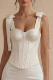 Corset Bowed Bodycon Mini White Dress