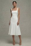 Satin A Line Midi White Dress