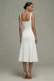 Satin A Line Midi White Dress