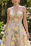Floral A Line Champagne Corset Mini Wedding Guest Dress