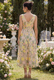 Floral A Line Champagne Midi Wedding Guest Dress