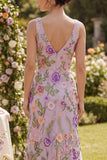 Floral Lilac Mermaid Embroidered V Neck Wedding Guest Dress