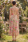 One Shoulder A Line Blush Floral Embroidered Wedding Guest Dress