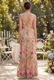 Blush Floral Embroidered A Line Maxi Wedding Guest Dress
