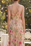 Blush Floral Embroidered A Line Maxi Wedding Guest Dress