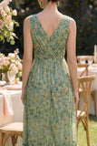 High Low Ruched A Line Dusty Green Wedding Guest Dress with Ruffles