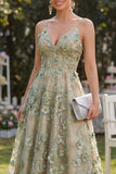 Corset High Low Dusty Green Floral A Line Wedding Guest Dress