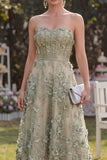 High Low Strapless Corset Dusty Green Floral A Line Wedding Guest Dress