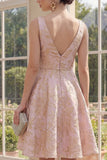 Floral Blush A Line Brocade Wedding Guest Dress