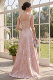 Floral Blush A Line High Low Brocade Wedding Guest Dress