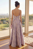 Floral A Line Brocade Dusty Lilac Maxi Wedding Guest Dress