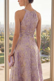 Halter Ruched High Low Floral Dusty Lilac Cut Out Wedding Guest Dress
