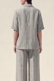 Notched Lapel 2 Piece Grey Women's Linen Suits with Half Sleeves
