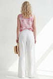 2 Piece Blue Printed Sleeveless Women's Linen Suits