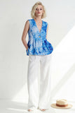 Pink 2 Piece Printed Sleeveless Women's Linen Suits