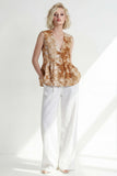 Pink 2 Piece Printed Sleeveless Women's Linen Suits