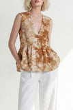 Pink 2 Piece Printed Sleeveless Women's Linen Suits