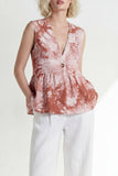 Pink 2 Piece Printed Sleeveless Women's Linen Suits