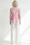 Pink 2 Piece Printed Sleeveless Women's Linen Suits