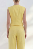 Yellow 2 Piece V Neck Sleeveless Women's Linen Suits