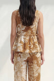 2 Piece Blue Bateau Neck Printed Women's Linen Suits