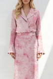Pink 2 Piece Notched Lapel A Line Women's Linen Suits