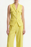 Peaked Lapel Yellow 2 Piece Sleeveless Women's Linen Suits