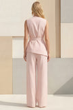 2 Piece Blue Women's Linen Suits with Sash