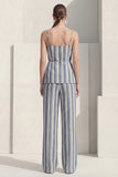 Stripe Dusty Blue 2 Piece Women's Linen Suits with Sash