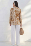 Blue 2 Piece Notched Lapel Printed Women's Linen Suits