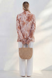 Blue 2 Piece Notched Lapel Printed Women's Linen Suits
