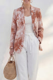 Blue 2 Piece Notched Lapel Printed Women's Linen Suits