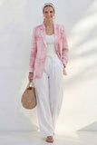 Blue 2 Piece Notched Lapel Printed Women's Linen Suits