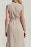 Khaki 2 Piece Sleeveless Women's Linen Suits with Sash