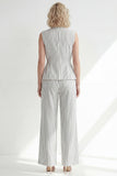 White 2 Piece Notched Lapel Stripe Women's Linen Suits