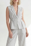 White 2 Piece Notched Lapel Stripe Women's Linen Suits