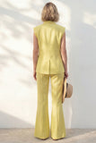 Shawl Lapel Yellow 2 Piece Women's Linen Suits