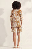Notched Lapel Blue 2 Piece Printed Women's Linen Suits
