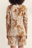 Notched Lapel Blue 2 Piece Printed Women's Linen Suits