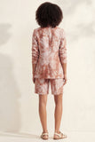 Notched Lapel Blue 2 Piece Printed Women's Linen Suits
