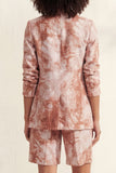 Notched Lapel Blue 2 Piece Printed Women's Linen Suits