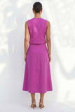 Fuchsia A Line 2 Piece Sleeveless Midi Work Dress with Belt