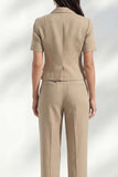 Notched Lapel Khaki 2 Piece Women's Linen Suits with Short Sleeves
